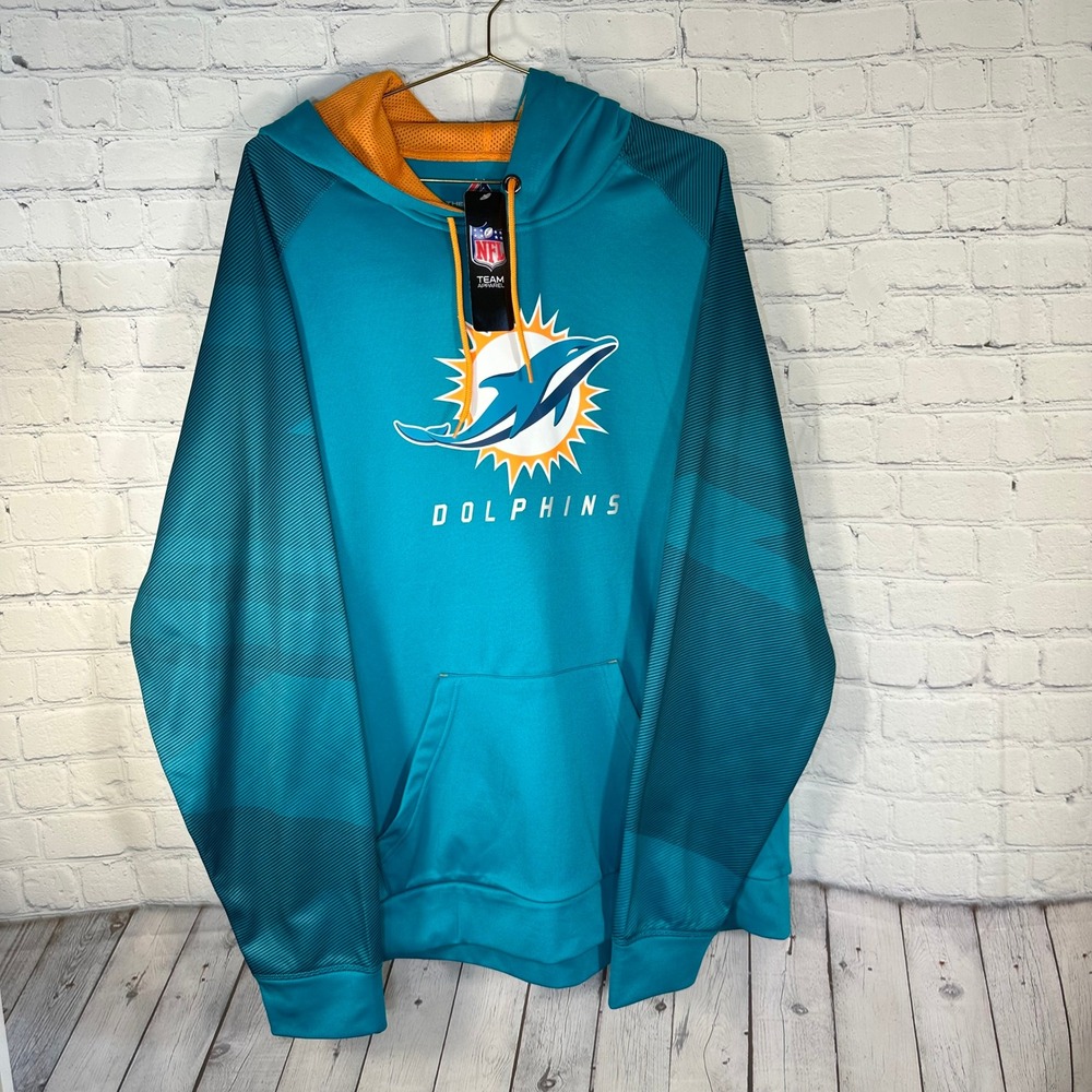 Majestic NFL Miami Dolphins Therma Base Hoodie Mens 2XL Aqua Teal KASB F16